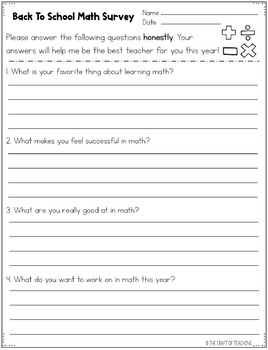 Back to School Math Survey | Distance Learning by The Craft of Teaching