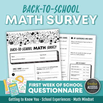 Preview of Back-to-School Math Survey: Student Questionnaire for the First Week of School