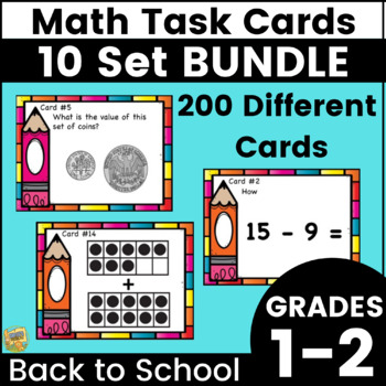 Preview of Math Task Card BUNDLE!  10 Different Sets - Place Value - PPW - Time - and MORE