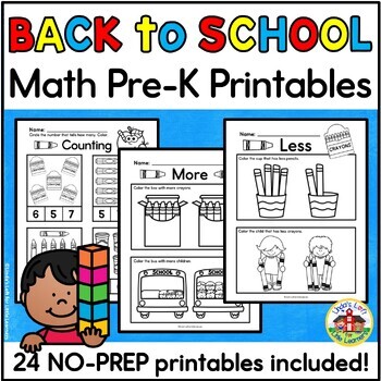Preview of Back to School Math Worksheets for Preschool