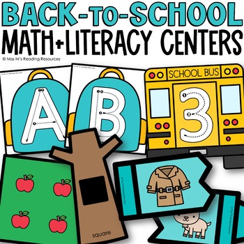 Preview of Back to School Math and Literacy Centers Kindergarten Centers Letter Recognition