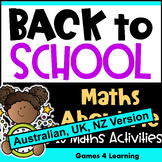 Back to School Maths All About Me: Australian UK NZ Edition