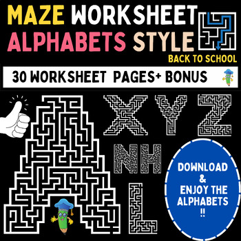 Preview of Back to School Maze Worksheet - ALPHABETS Style + Bonus