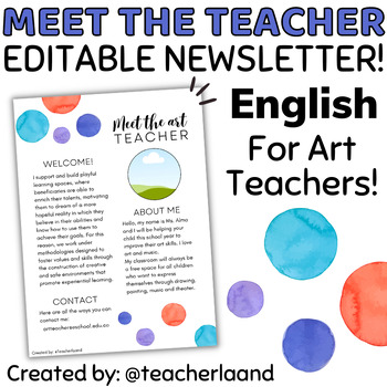 Preview of Back to School Meet the Art Teacher Newsletter Minimalist Theme EDITABLE