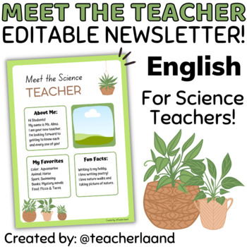 Preview of Back to School Meet the Science Teacher Newsletter Template EDITABLE