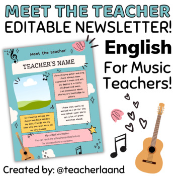 Preview of Back to School Meet the Music Teacher Newsletter Template EDITABLE