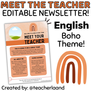 Preview of Back to School Meet the Teacher Boho Theme Template EDITABLE