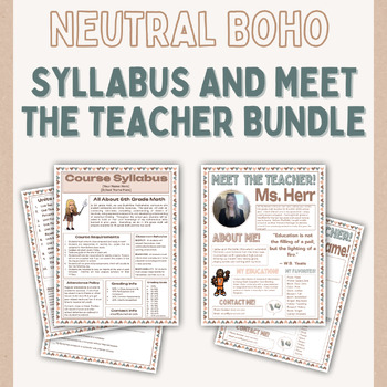 Preview of Back to School Meet the Teacher & Course Syllabus Bundle - Neutral Boho