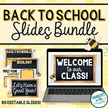 Preview of Back to School | Meet the Teacher | Editable Google Slides | Black & White Bees