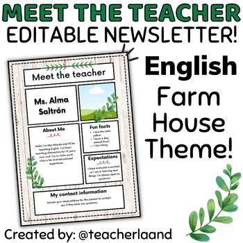 Preview of Back to School Meet the Teacher Farm House Theme Template EDITABLE
