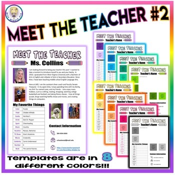 Preview of Back to School Meet the Teacher Template #2 - 8 Different Colors - EDITABLE!