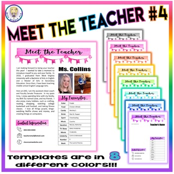 Preview of Back to School Meet the Teacher Template #4 - 8 Different Colors - EDITABLE!
