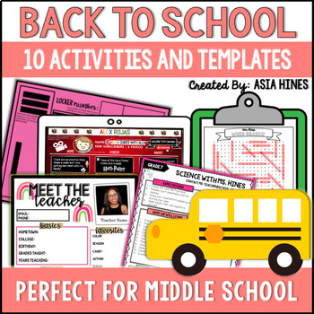 Preview of Back to School Middle School Activities and Templates