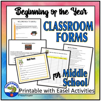 Preview of Back to School Middle School Classroom Forms Printable with Digital Easel
