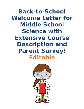 Preview of Back-to-School Middle School Science Welcome Letter with Parent Survey- Editable