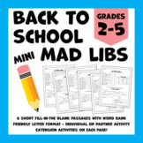 Back to School Mini Mad Libs (Six Short Fill-in-the-Blank 