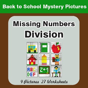 Back to School: Missing Numbers Division - Color-By-Number Math Mystery Pictures