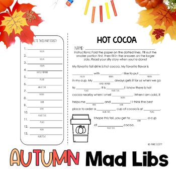 Preview of Fall Activities | Parts of Speech | Mad Libs Game