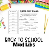 Back to School Activities | Mad Libs Game | Parts of Speech