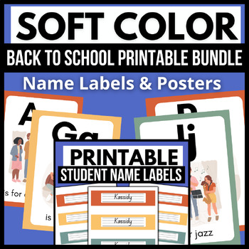 Preview of Back to School Music Bundle → Printable Soft Color Alphabet Poster & Name Labels