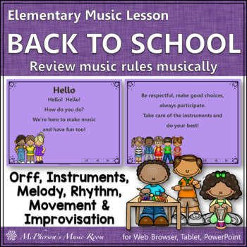 Preview of Back to School Music Rules Elementary Music Lesson & Orff Arrangement Hello