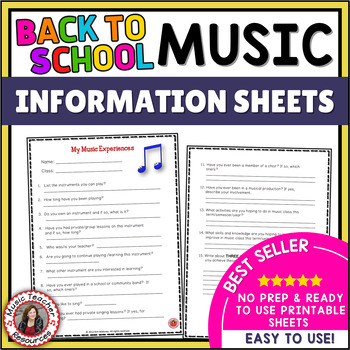 Preview of Back to School Music Student Information Sheets: Teacher Planning