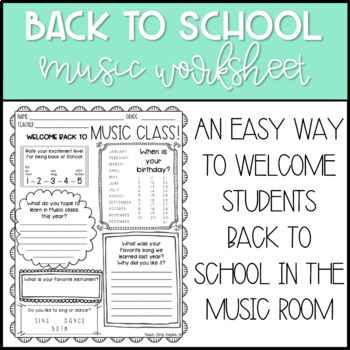 Preview of Back to School Music Worksheet