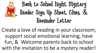 Preview of Back to School Mystery Reader Sign Up, Letters, Clues for Readers, & Directions!