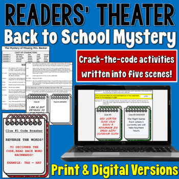 Preview of Back to School Mystery Readers' Theater: Crack the codes!  PDF and Digital Easel