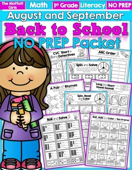 Preview of Back to School NO PREP Math and Literacy Packet (1st Grade)