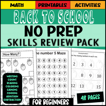 Back to School NO PREP Math and Literacy Packet - worksheets for Beginners