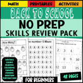 Back to School NO PREP Math and Literacy Packet - workshee