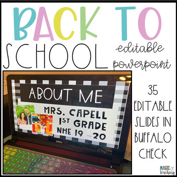 Preview of Back to School Night Editable PowerPoint in a Buffalo Check Farmhouse Theme