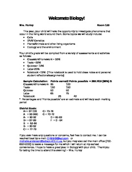 Preview of Back to School Night Information  Template Sheet