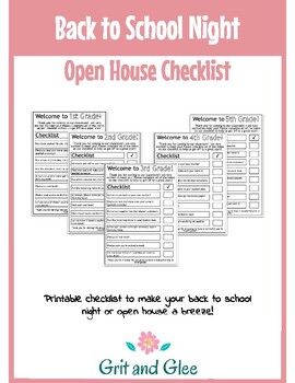 Preview of Back to School Night / Open House Checklist