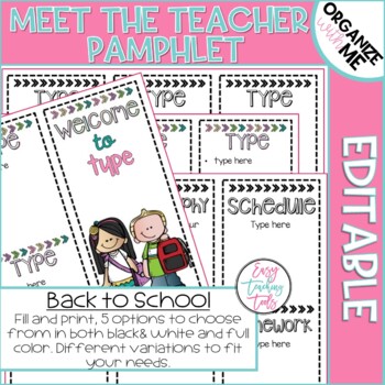 Preview of Back to School Night Pamphlet for Meet the Teacher {editable}