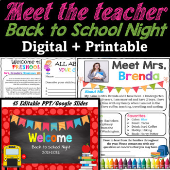 Preview of Back to School Night Presentation & Meet The Teacher/ Welcome Letter - EDITABLE