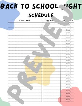 Preview of Back to School Night Schedule (Color Blob)