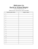 Back to School Night Sign-In Sheet