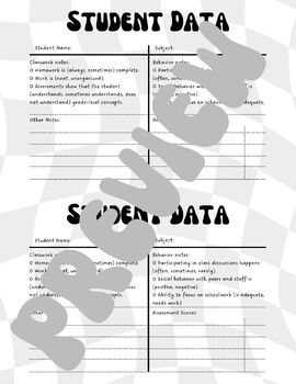 Preview of Back to School Night Student Data Forms (Retro)