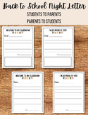 Back to School Night Student to Parent Letter and Parent t