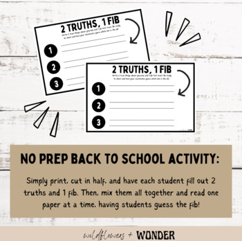 Back to School | No Prep About Me Activity: 2 Truths, 1 Fib (Lie)