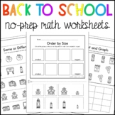 Back to School No Prep Math Worksheets for Pre K TK and Ki