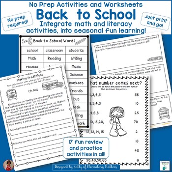 Preview of Back to School No Prep Printables, Activities, and Worksheets