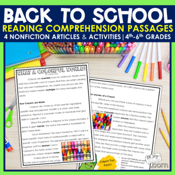 Preview of Back to School Reading Comprehension Passages - Back to School Reading Passages