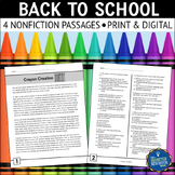 Back to School Nonfiction Reading Comprehension Passages a