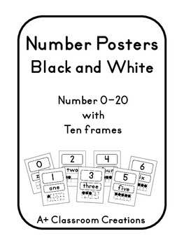 Preview of Back to School | Number Posters 0-20:  Black and White 