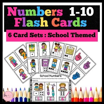 Preview of Back to School Numbers Flash Cards 1-10 with Worksheets 