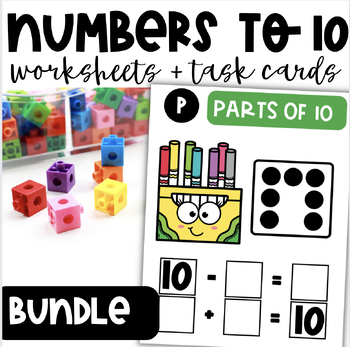 Preview of Counting Objects within 10 Task Cards + Worksheets + Math Posters