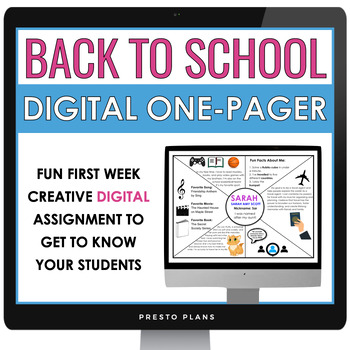 Preview of Back to School One Pager - Digital First Week Get to Know You Activity